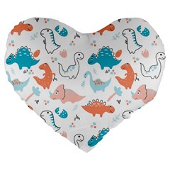 Funny Dinosaurs Kids Large 19  Premium Flano Heart Shape Cushions by SychEva