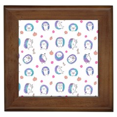 Cute And Funny Purple Hedgehogs On A White Background Framed Tile by SychEva