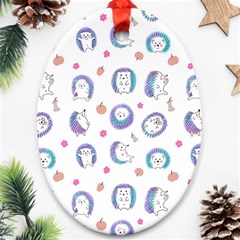 Cute And Funny Purple Hedgehogs On A White Background Ornament (oval) by SychEva