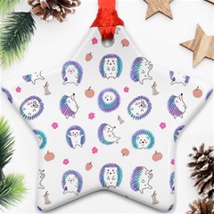 Cute And Funny Purple Hedgehogs On A White Background Ornament (star) by SychEva