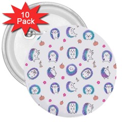 Cute And Funny Purple Hedgehogs On A White Background 3  Buttons (10 Pack)  by SychEva