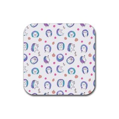 Cute And Funny Purple Hedgehogs On A White Background Rubber Coaster (square)  by SychEva