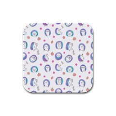 Cute And Funny Purple Hedgehogs On A White Background Rubber Square Coaster (4 Pack)  by SychEva