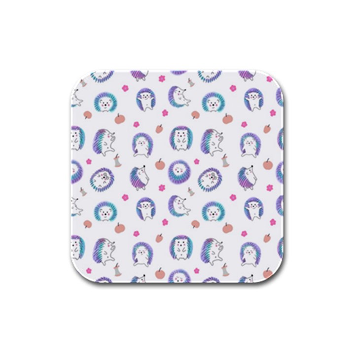 Cute And Funny Purple Hedgehogs On A White Background Rubber Square Coaster (4 pack) 