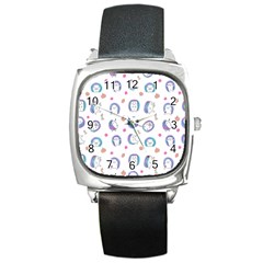 Cute And Funny Purple Hedgehogs On A White Background Square Metal Watch by SychEva