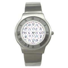 Cute And Funny Purple Hedgehogs On A White Background Stainless Steel Watch by SychEva