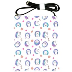 Cute And Funny Purple Hedgehogs On A White Background Shoulder Sling Bag by SychEva