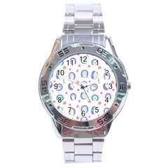 Cute And Funny Purple Hedgehogs On A White Background Stainless Steel Analogue Watch by SychEva