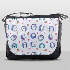 Cute And Funny Purple Hedgehogs On A White Background Messenger Bag by SychEva