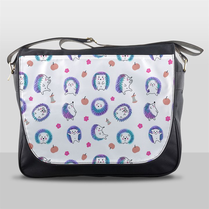 Cute And Funny Purple Hedgehogs On A White Background Messenger Bag