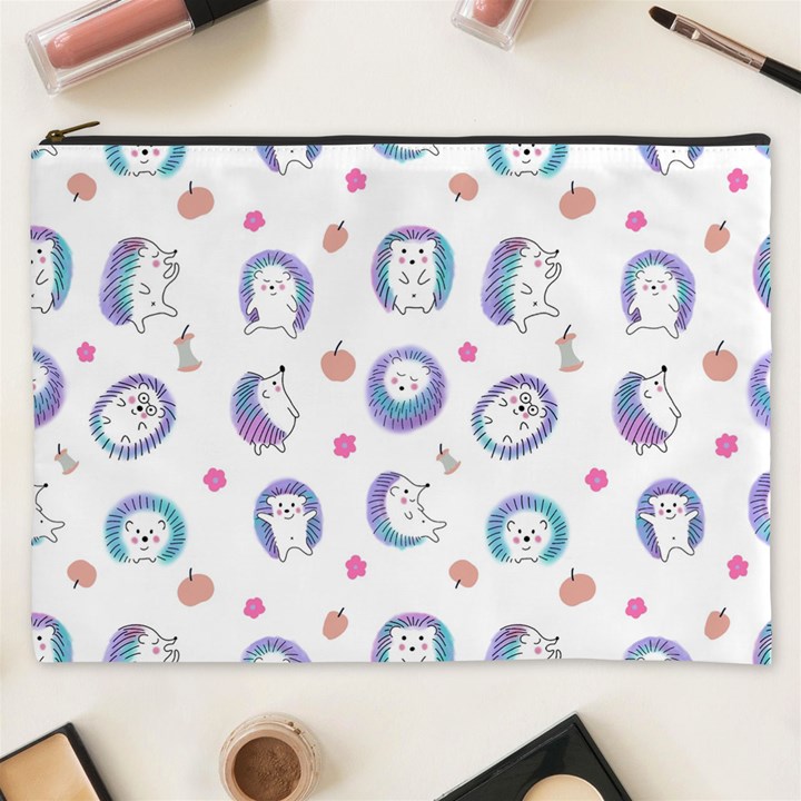 Cute And Funny Purple Hedgehogs On A White Background Cosmetic Bag (XXXL)