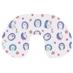 Cute And Funny Purple Hedgehogs On A White Background Travel Neck Pillow by SychEva