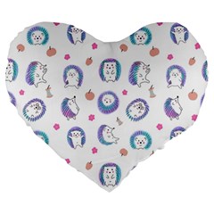 Cute And Funny Purple Hedgehogs On A White Background Large 19  Premium Flano Heart Shape Cushions by SychEva