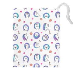 Cute And Funny Purple Hedgehogs On A White Background Drawstring Pouch (5xl) by SychEva