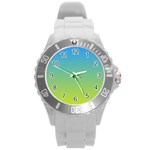 gradient blue green Round Plastic Sport Watch (L) Front