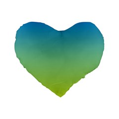 Gradient Blue Green Standard 16  Premium Flano Heart Shape Cushions by ddcreations