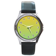 Gradient Yellow Green Round Metal Watch