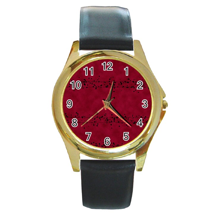 Black Splashes On Red Background Round Gold Metal Watch