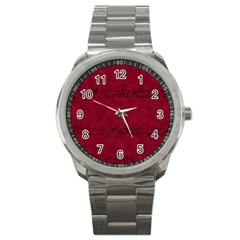 Black Splashes On Red Background Sport Metal Watch by SychEva