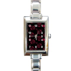 Red Sponge Prints On Black Background Rectangle Italian Charm Watch by SychEva