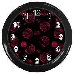 Red Sponge Prints On Black Background Wall Clock (black) by SychEva