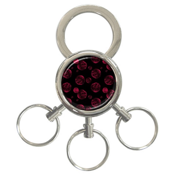 Red Sponge Prints On Black Background 3-Ring Key Chain