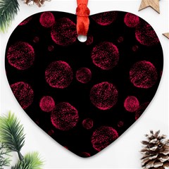 Red Sponge Prints On Black Background Heart Ornament (two Sides) by SychEva