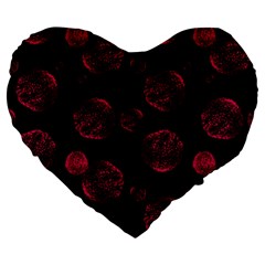 Red Sponge Prints On Black Background Large 19  Premium Flano Heart Shape Cushions by SychEva