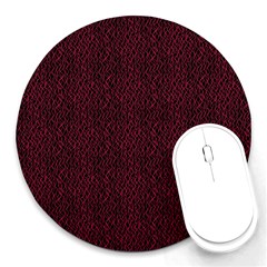 Red Curve Stripes On Black Background Round Mousepads by SychEva