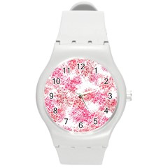 Red Splashes On A White Background Round Plastic Sport Watch (m) by SychEva