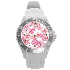 Red Splashes On A White Background Round Plastic Sport Watch (l) by SychEva