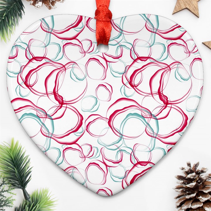 Red And Turquoise Stains On A White Background Heart Ornament (Two Sides)