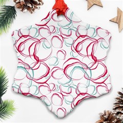 Red And Turquoise Stains On A White Background Snowflake Ornament (two Sides) by SychEva