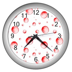 Red Drops On White Background Wall Clock (silver) by SychEva