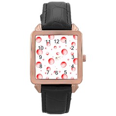 Red Drops On White Background Rose Gold Leather Watch  by SychEva