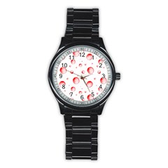 Red Drops On White Background Stainless Steel Round Watch by SychEva