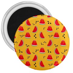 Slices Of Juicy Red Watermelon On A Yellow Background 3  Magnets by SychEva