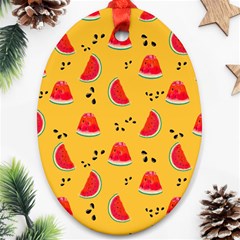 Slices Of Juicy Red Watermelon On A Yellow Background Ornament (Oval)