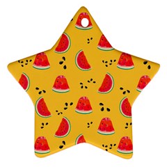 Slices Of Juicy Red Watermelon On A Yellow Background Ornament (star) by SychEva