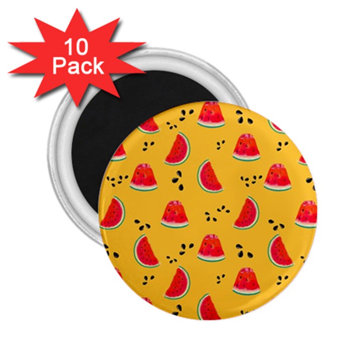 Slices Of Juicy Red Watermelon On A Yellow Background 2.25  Magnets (10 pack) 