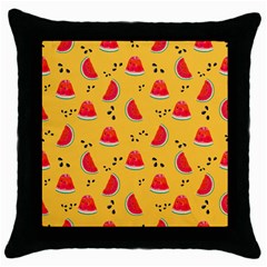 Slices Of Juicy Red Watermelon On A Yellow Background Throw Pillow Case (black) by SychEva