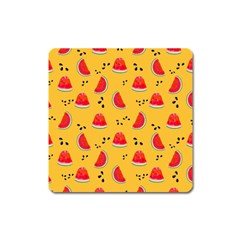 Slices Of Juicy Red Watermelon On A Yellow Background Square Magnet by SychEva