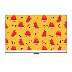 Slices Of Juicy Red Watermelon On A Yellow Background Business Card Holder by SychEva