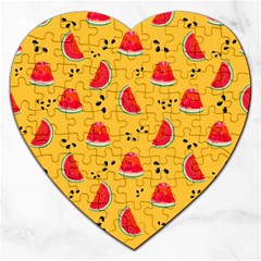 Slices Of Juicy Red Watermelon On A Yellow Background Jigsaw Puzzle (Heart)