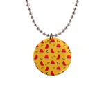 Slices Of Juicy Red Watermelon On A Yellow Background 1  Button Necklace Front