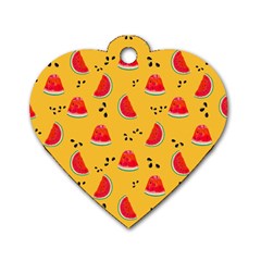 Slices Of Juicy Red Watermelon On A Yellow Background Dog Tag Heart (One Side)