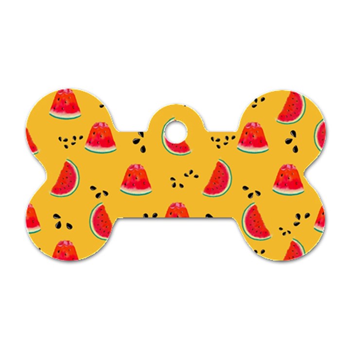 Slices Of Juicy Red Watermelon On A Yellow Background Dog Tag Bone (Two Sides)