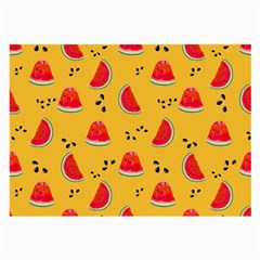 Slices Of Juicy Red Watermelon On A Yellow Background Large Glasses Cloth