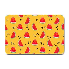 Slices Of Juicy Red Watermelon On A Yellow Background Small Doormat 