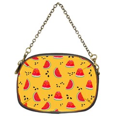 Slices Of Juicy Red Watermelon On A Yellow Background Chain Purse (Two Sides)